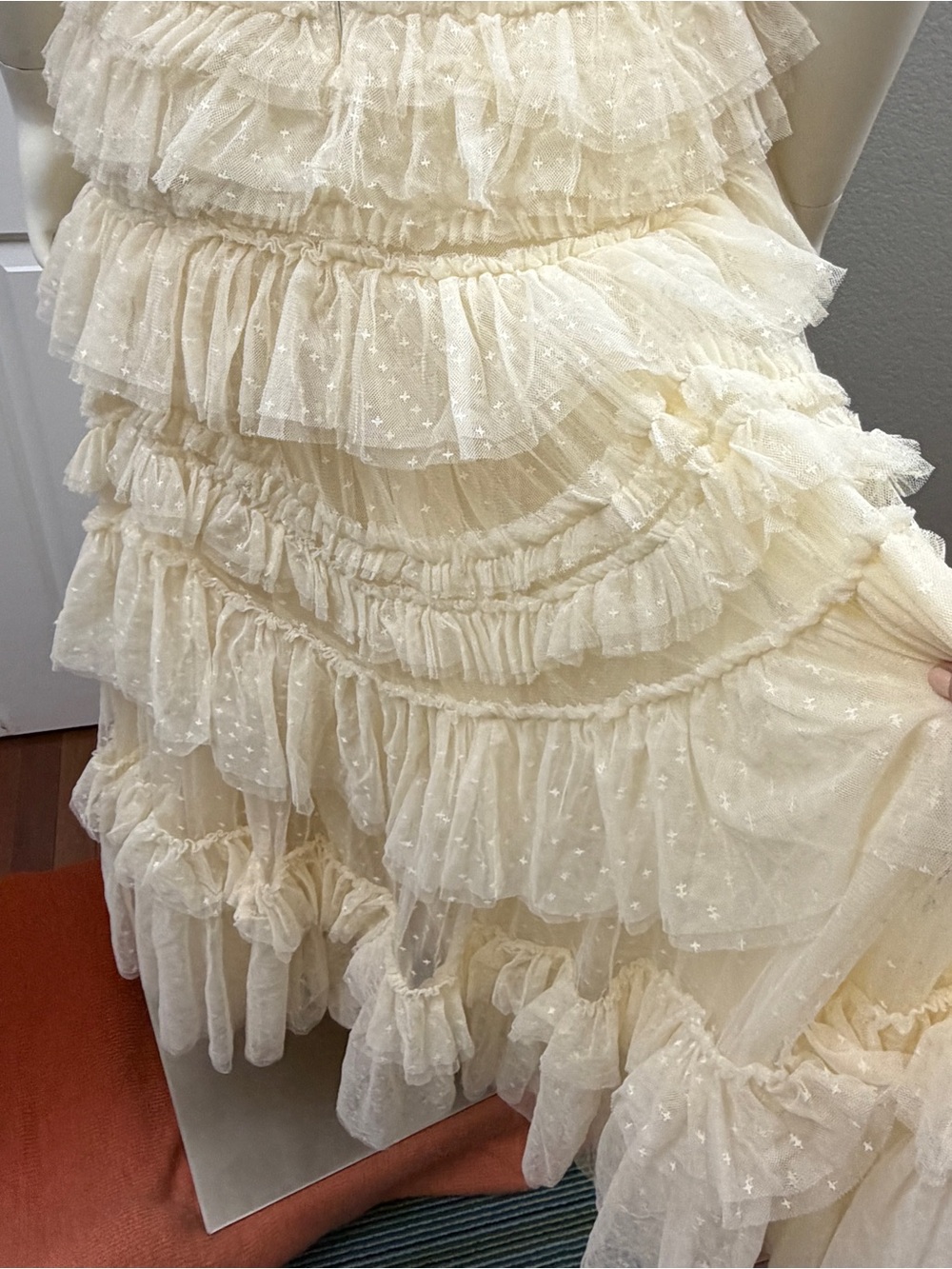 Needle & Thread Cream Ruffled Tulle Tiered Maxi Dress NWT - Size 14 (shortened) - Picture 11 of 16